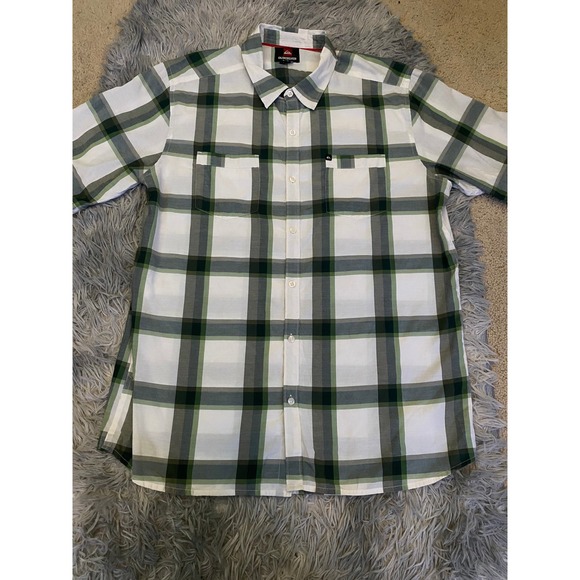 Quiksilver Other - Quiksilver Men's Shirt XL Plaid Green White Short Sleeve Button Front Casual